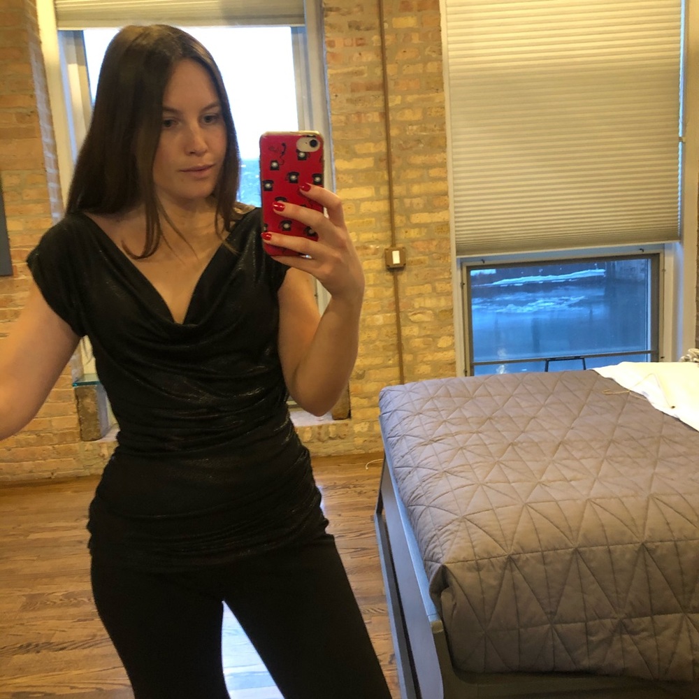 Ruched Black Sparkle Party Top